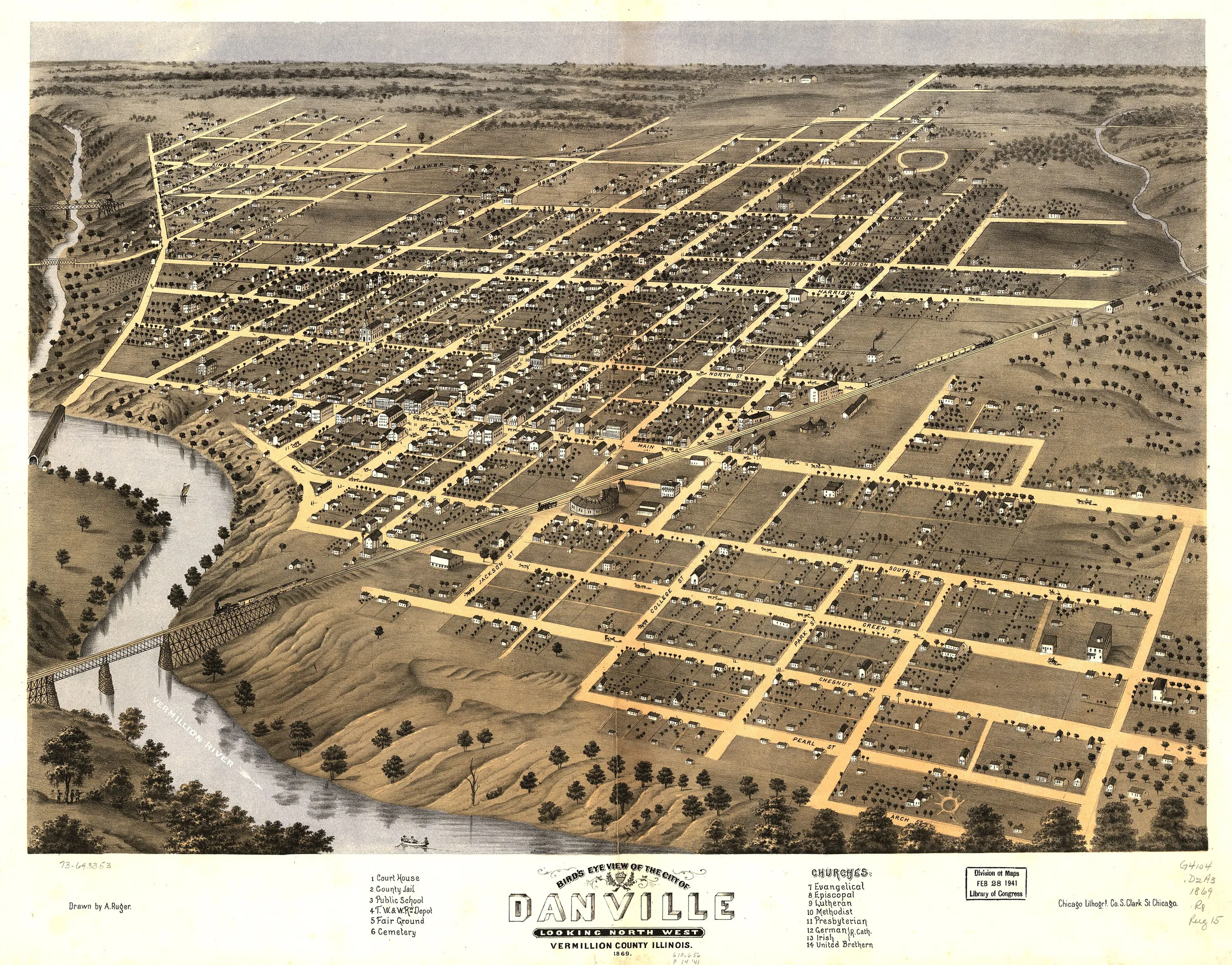 Bird's-eye view of Danville, 1869