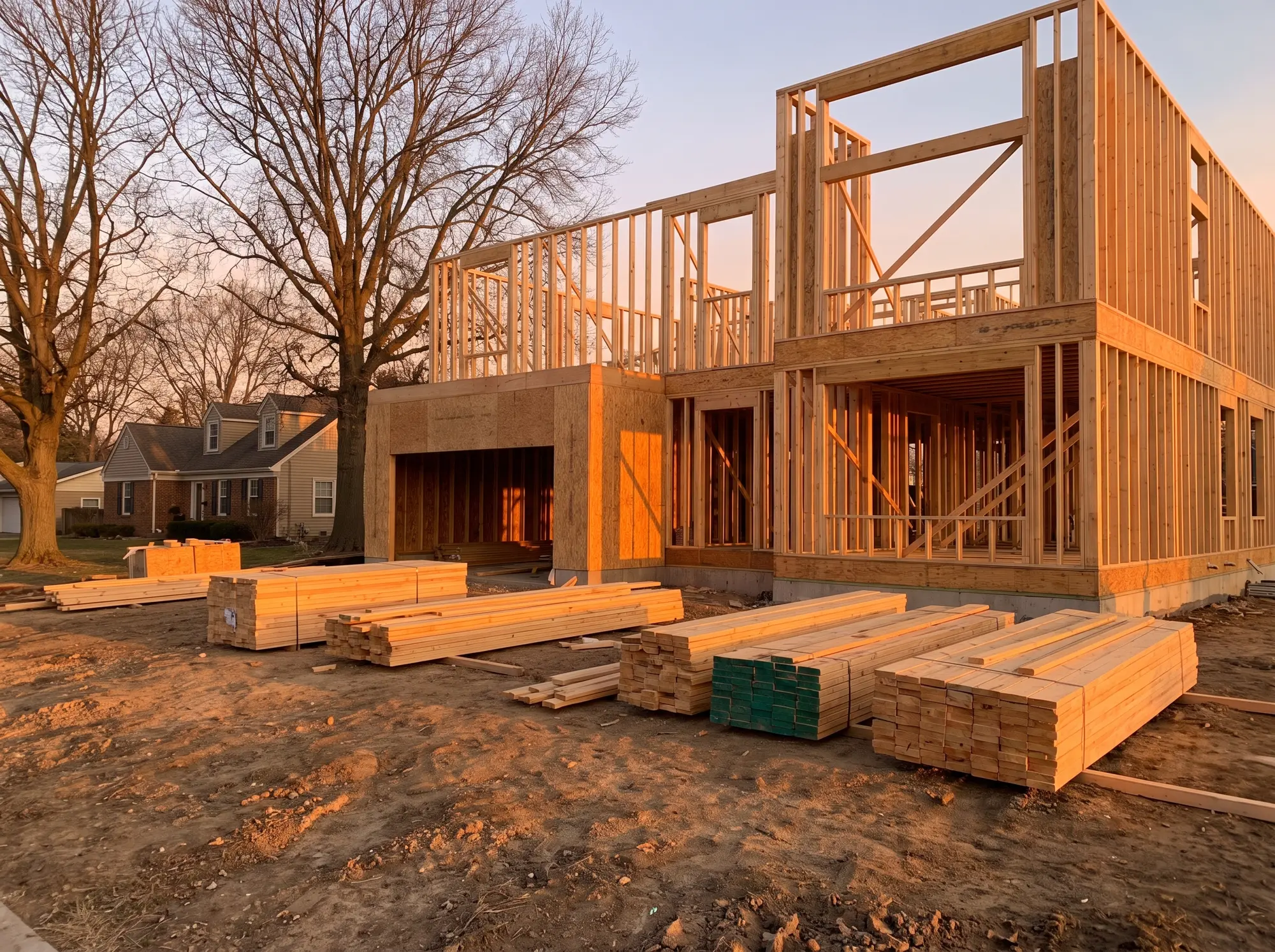 Wood framing of a new home