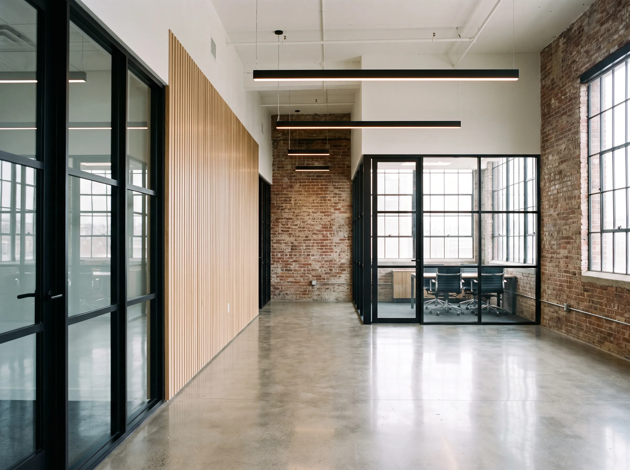 Finished office build-out inside a restored brick building